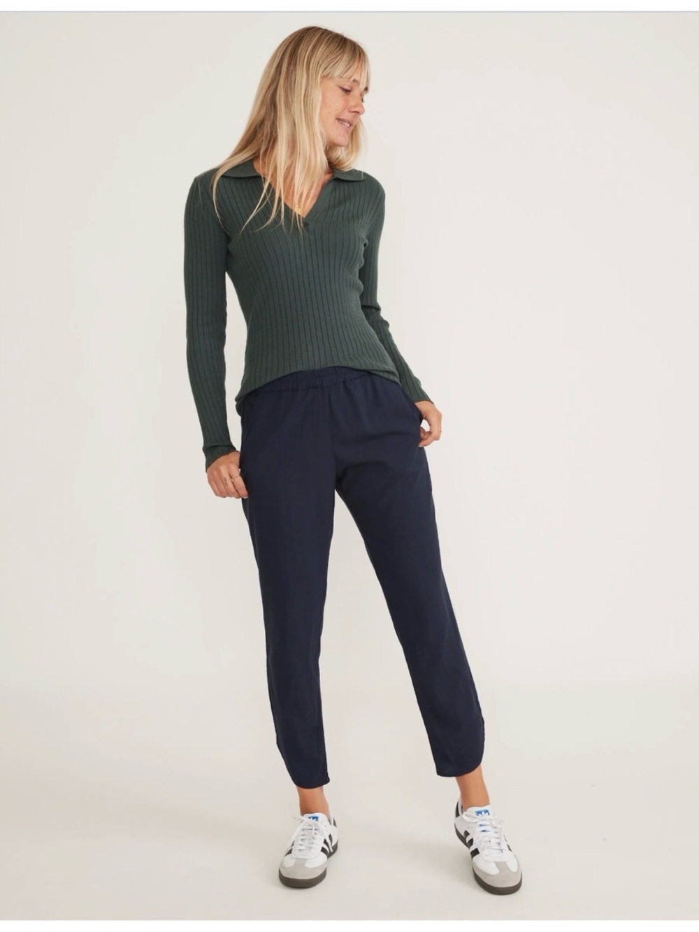 Marine Layer Navy Elastic-Waist Cropped Jogger Pants